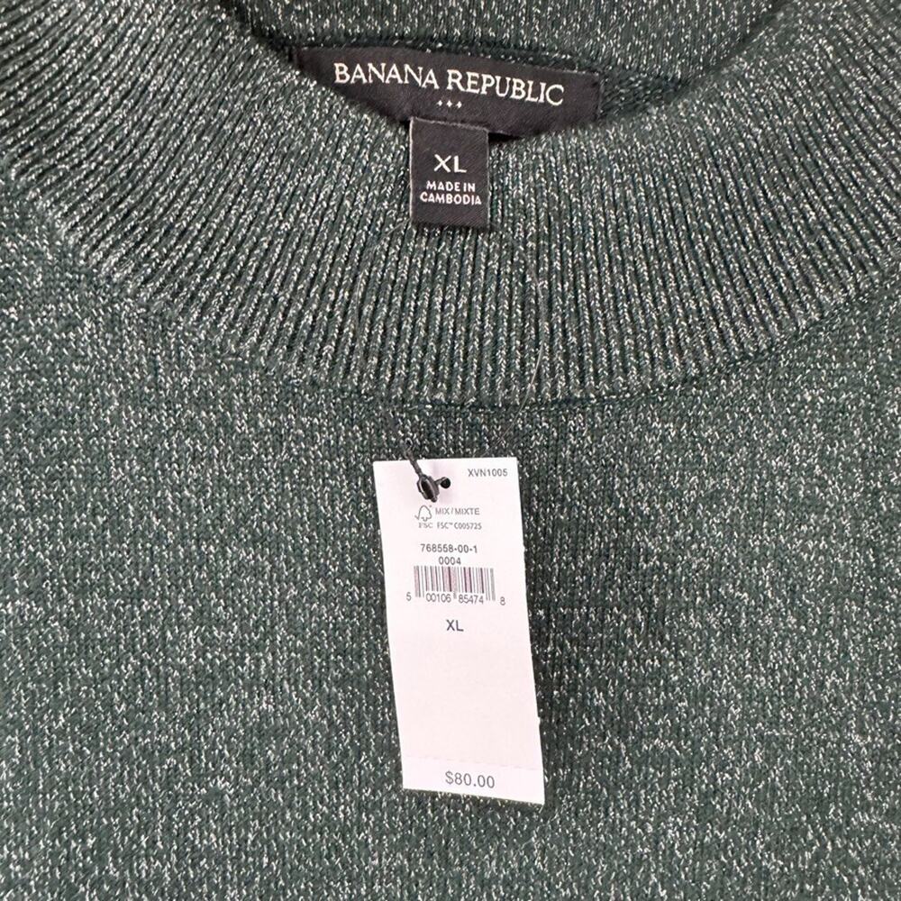 Banana Republic Top Womens XL Green Silver Metallic Knit Fitted Halter Stretch - Picture 2 of 13